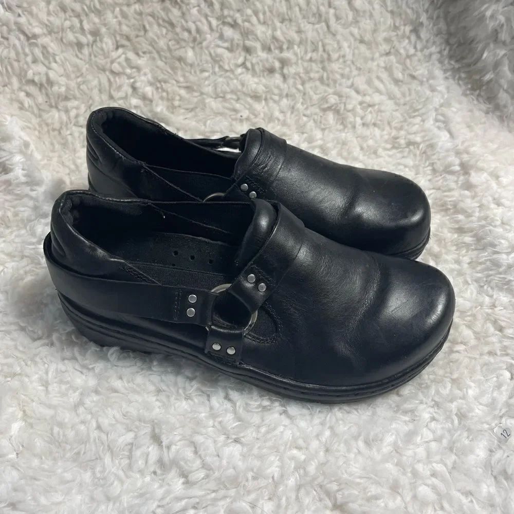 Klogs Harley black leather Harness close back clog Size 7M